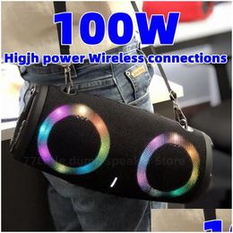 Portable Speakers 100W High Power Wireless Tws Subwoofer Waterproof Card Speaker Rgb Colorf Rotating Flashing Light Bluetooth Drop D Dhhsu