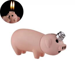 Creative Lighter Little Pig Jet Lighter Butane Piggy Dual Nozzles Metal Funny Decoration Gas Lighters LL