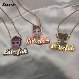 Necklaces LUER Acrylic Name Necklace/Personalized Nameplates Custom Character Cartoon Name Women Kids Gifts Fashion Jewellery Dropshipping