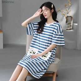 Women's Sleepwear Women Nightgowns Knitted Cotton Sleepwear Big Size S-5XL Sleep Dress Nighttie Striped Sleepshirts Nightwear Ladies Dress HomeC24319
