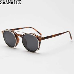 Sunglasses Swanwick retro oval sunglasses for men CP acetate clip on round sun glasses Polarised women TR90 black leopard summer style YQ240120