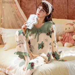 Women's Sleep Lounge New Pjs Sets for Women Cotton Loungewear Women Sleepwear Women Set Autumn Winter Cartoon Pajamas Young Ladies dent PijamaL240122