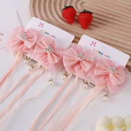 Girl's Tassel Headdress Bow Ice Snow Ribbon Princess Little Girl Snowflake Accessory Children's Clip Hair Clip