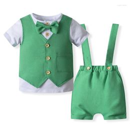 Clothing Sets Baby Boy Gentleman Set Short Sleeve Button T-Shirt With Suspender Shorts And Waistcoat Outfits