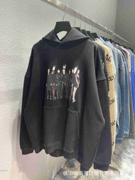 Paris Fashion Brand Autumn Winter b Home High Edition My Image Print Loose Sleeve Hooded Sweater for Men Women