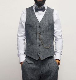 2021 Classic Grey Groom Vests Wool Groomsmen Vest Slim Fit Mens Dress Suit Vest Prom Dinner Party Wedding Attire Waistcoat Custom 9334494