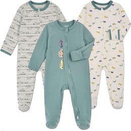 Baby Footie Pyjama with Mitten Cuffs, Button Infant Cotton clothes Sleeper Pjs Footed Sleep Play