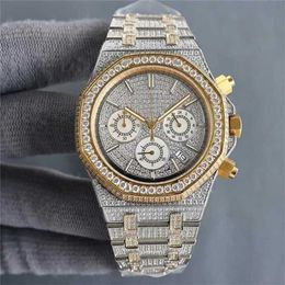 Luxury AP Diamond iced Mosonite Can pass Test Vs Factory Handmade Mens Imported Timing Movement 40mm with Diamondstudded Steel 904l Sapphire Women Wristband De Lux