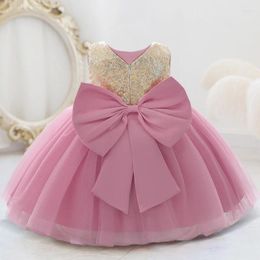 Girl Dresses Summer Gold Sequin 1 Year Birthday Dress For Baby Clothes Baptism Bow Princess Girls Mesh Party Gown