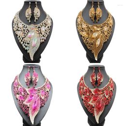 Necklace Earrings Set Ethnic Style Luxury African Women's Glitter Crystal Glass Bridal Wedding Party Dress Accessories