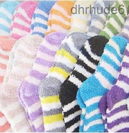 Wholesale- 1pair New Lady Gift Soft Floor Home Women Bed Socks Stripe Fluffy Warm Winter Thick Candy Colour Casual HCUV