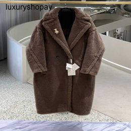 Top Maxmaras Teddy Bear Coat Womens Cashmere Coats 2024 New m Family Same Style Dove Grey Womens Fur Particle Camel Fleece Medium Length