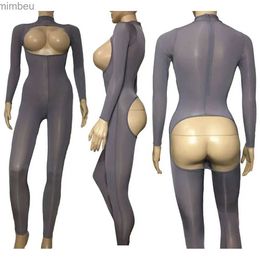 Sexy Set Sexy Set Women Sexy Lingerie Translucent Skinny Glossy Open Butt Cupless Jumpsuit Sheer Open Breast Lady Bodysuit Catsuit Fetish Come C240410