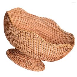 Plates Rattan Fruit Plate Desktop Organizer Small Round Basket Woven Storage Baskets Organizing Snack Tray Platter