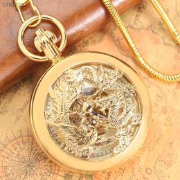 Other Classic Hollow Automatic Mechanical Gold Pocket Dragon Phoenix Design High-End Pendant Necklace Women Arabic Numeral Dial YQ240122