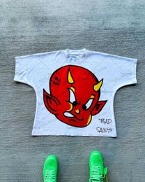 Men's T-Shirts Simple Fashion Devil Red Print T Shirt Women's Summer New Simple Loose Breathable Short Sleeve Campus Cute Pattern Tops T240122