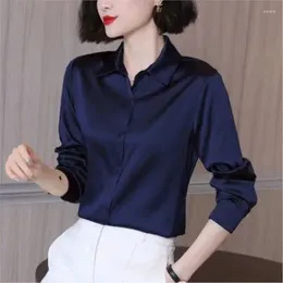 Women's Blouses Quality Luxury Women Shirt Elegant Office Button Up Long Sleeve Shirts Momi Silk Crepe Satin Chic Business Ladies Tops