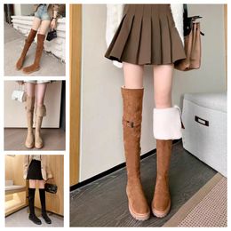 Fashion boots womens Knee boots Boots Black khaki Leather Over-knee Boot Party Flat Boots Snow booties Dark browne