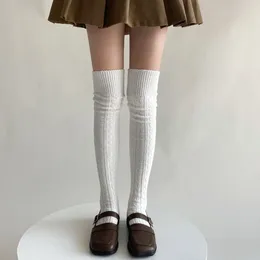 Women Socks Solid Color Thigh High Stockings Winter Warm Knee Lolita Cute Black White Long