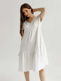 Women's Sleepwear Marthaqiqi White Summer Femme Nightgown Sexy V-Neck Short Sleeve Nightwear Knee-Length Dress Casual Women Home Clothes