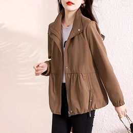 Women's Trench Coats 2024 Autumn Korean Women Jacket Long Sleeve Casual Short Pocket Zipper Jackets Female Windbreaker Loose Outwear