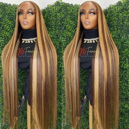 13x6 Highlight Ombre Straight Lace Front Human Hair Wig Honey Blonde Coloured Bone Straight Lace Frontal Wigs for Black Women