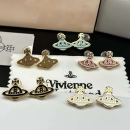 Viviennes Westwoods French enamel Coloured earrings design sense pearl earrings fashionable versatile earrings women