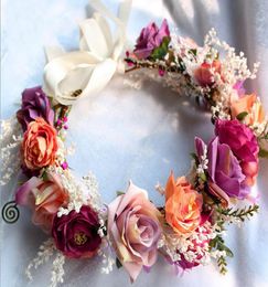 Brides wreath bohemia style children beach holiday hair accessories girls handmade stereo rose simulation flowers garlands R10193423676