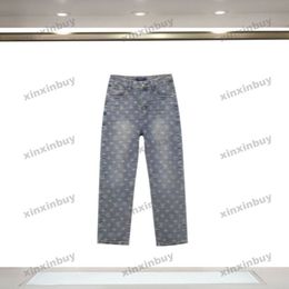 xinxinbuy 2024 Men women designer jeans pant Letter jacquard 1854 Casual pants black blue Grey M-2XL