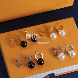 Pearl Letter Plated Earring Vintage Drop Studs Trendy Classic Flower Chic Earrings Eardrop Jewellery With Box Set