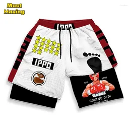 Men's Shorts Anime Hajime No Ippo 2 In 1 Compression For Men Gym Workout With Pocket Athletic Quick Dry Running Boxing Training