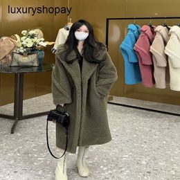 Top Maxmaras Teddy Bear Coat Womens Cashmere Coats 2024 Winter New Star Style Army Green Womens Fur Particle Camel Fleece Mid Length 2NNY