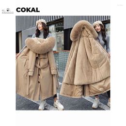 Women's Trench Coats Long Thick Faux Fur Filled 2024 Winter Jacket Hooded Coat Detachable Plus Size