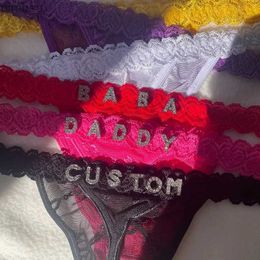 Sexy Set Custom Underwear Crystal Letters Personalised Thong Waist Jewelry Sexy Women Lace Bikini G-String Panty Girlfriend Birthday GiftL240122
