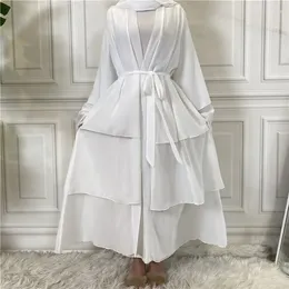 Ethnic Clothing Ramadan Chiffon Open Abaya Dubai Hijab Dress Turkey Kaftan White Abayas Kimono Muslim For Women Modest Robe Caftan Islam