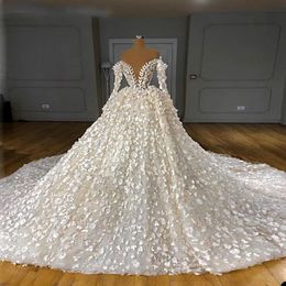 Stunningbride 2024 3D Floral Flower Ball Gown Wedding Dress Gorgeous Off Shoulder Long Sleeve Puffy Princess African Wedding Gowns