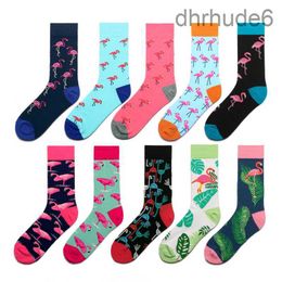 Women Socks Pink Green Cartoon Animals Flamingos Printed Harajuku Cute Funny Colorful Happy Female Casual Hip Hop Skate Hosiery MZOL