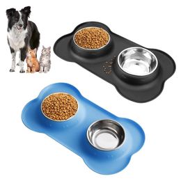 Feeders Silicone Dog Licking Tray Pet Puppy Cat Feed Stainless Steel Dish Bowl Food Feed Placement Anti Overflow Tableware Dogs Supplies