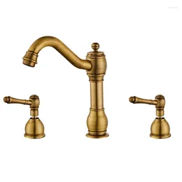 Bathroom Sink Faucets Basin Faucet Brass Antique Bronze Black 3 Hole Double Handle & Cold Wash Water