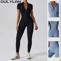 Active Sets Oulylan One-Piece Yoga Set Women's Jumpsuits Suit Zipper Short Sleeve Gym Push Up Workout Clothes Fitness Bodysuit Sportswear