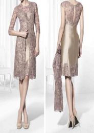 Gold Brown Knee Length Short Mother of the Bride Dresses Lace Jacket Plus Size Wedding Guest Dresses5737322