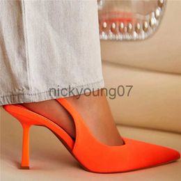 Sandals Women 9cm High Heels Pumps Neon Orange Green Sandals Lady Slingback Mules Pointed Toe Mid Heels Party Fetish Prom Wedding ShoesJ240122