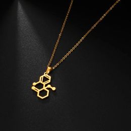 Dopamine Molecule Necklaces Fashion 14k Yellow Gold Necklace For Women Men Chemical Formula Pendant Graduation Gifts