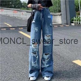 Men's Jeans High Waist Streetwear Baggy Casual Ripped Hole Jeans Women Y2k Harajuku Korea Fashion Brand Straight Pants Summer Cargo PantsH24122