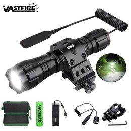 Flashlights 5000lm Led White Tactical Hunting Flashlight Weapon Gun Light +Rifle Scope Airsoft Mount+Switch+18650+USB Charger+Box 240122