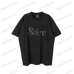 Men's T-Shirts 2023ss Saint Michael Black T-shirt Loose T-shirt summer fashion short-sleeved T-shirt tops men's short-sleeved tops T240122