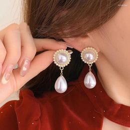 Stud Earrings Retro Style Water Drop S925 Silver Needle Baroque Pearl Studs Advanced Sense Light Luxury
