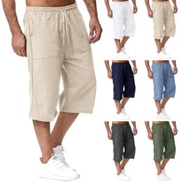 Men's Pants Men Cropped Trousers Summer Baggy Loose Side Drawstring Elastic Waist Sweatpants 2024 Joggers Streetwear