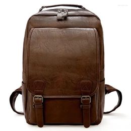 School Bags Large Capacity Laptop Backpack Men Casual Fashion For Retro Zipper PU Leather Backpacks Male Travel Waterproof Bag Man