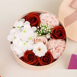 Decorative Flowers Wreaths New Cross Border Valentines Day Gift Soap Flower Small Round Box Holiday For Girlfriend Drop Delivery Home Dheu7